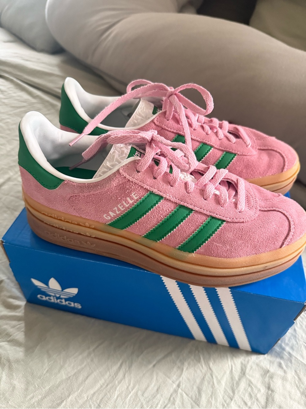 adidas Pink Suede Sneakers with Green Stripes